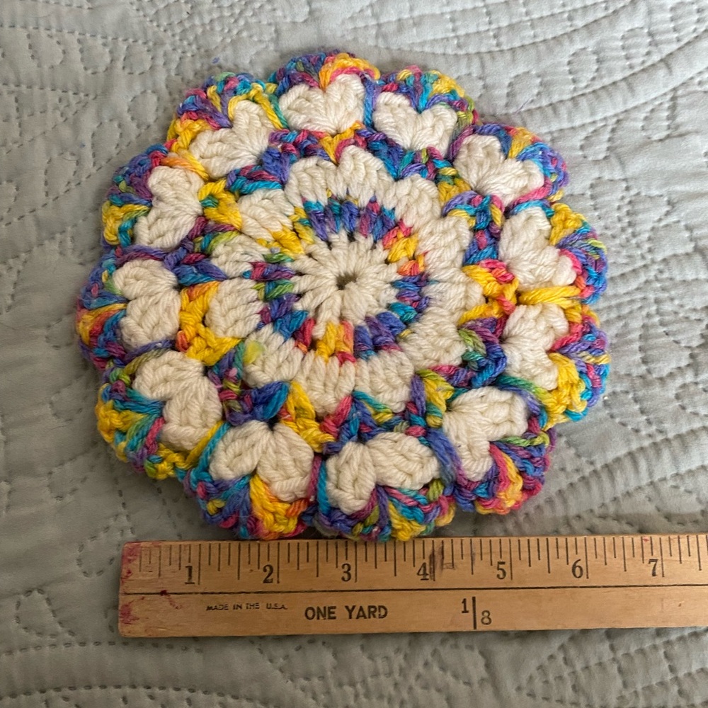 Crochet pot holder coaster knit handmade pan holder head pad yard rainbow heart